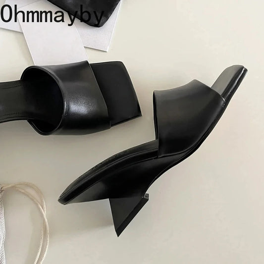 Pantoufles d'été à talons compensés pour femmes, élégantes, bout carré, diapositives à enfiler, robe d'extérieur, chaussures de Style de rue