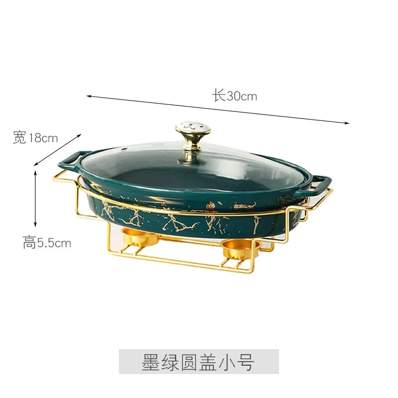 Vaisselle de visionneuse naren céramique nordique, casserole binaurale domestique, pot à soupe, hôtel, restaurant, ensemble de supports de pot chauffant à bougie