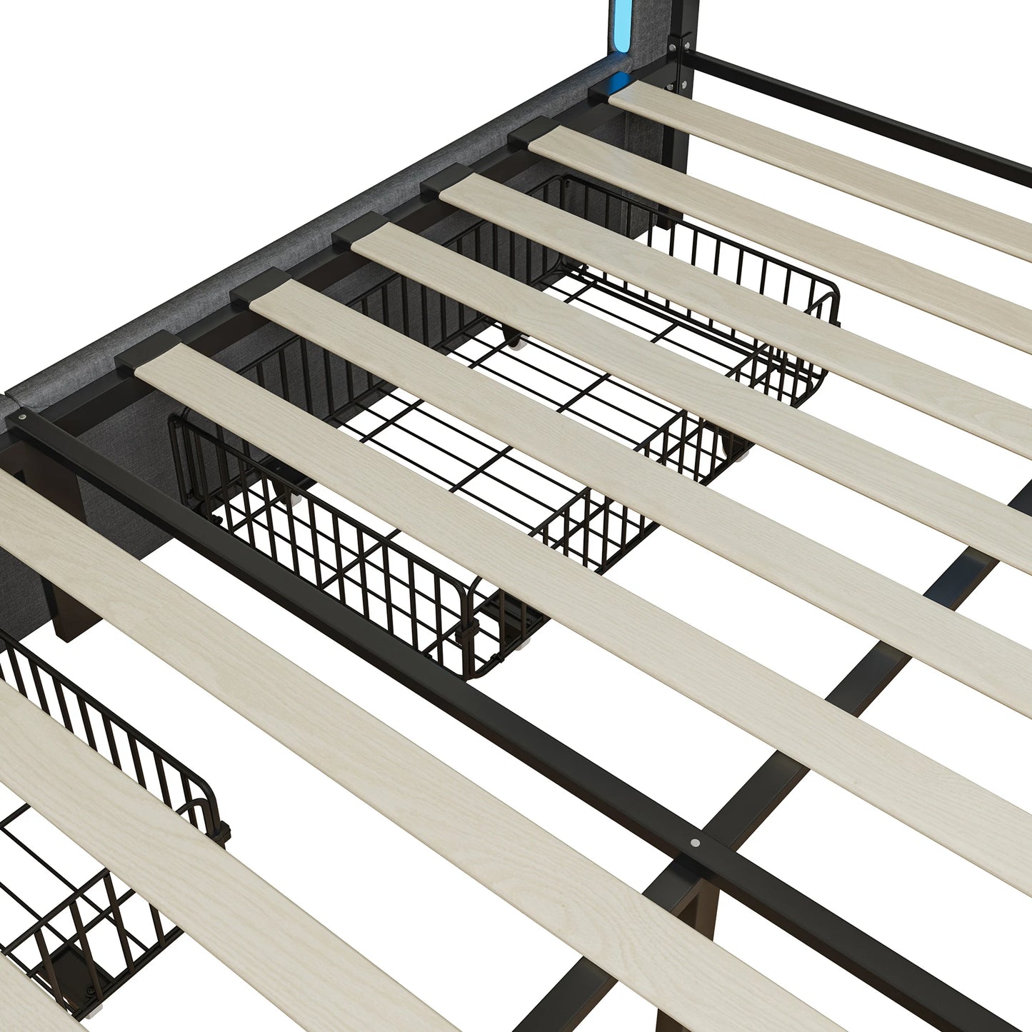 Lit capitonné 140/160x200 cm, tête de lit avec éclairage LED et fonction de chargement USB, lit double avec 4 tiroirs, lit fonctionnel
