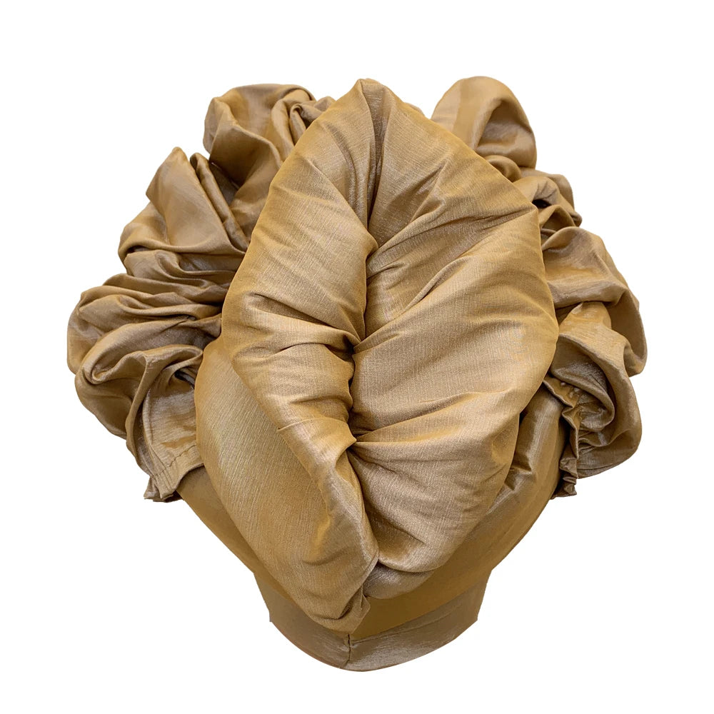 Nouveau bonnet Turban à volants pour femmes, couvre-chef en soie brute africaine, automne, Nigeria, Gele de mariage, bandeau de fête, couvre-chef pour dame