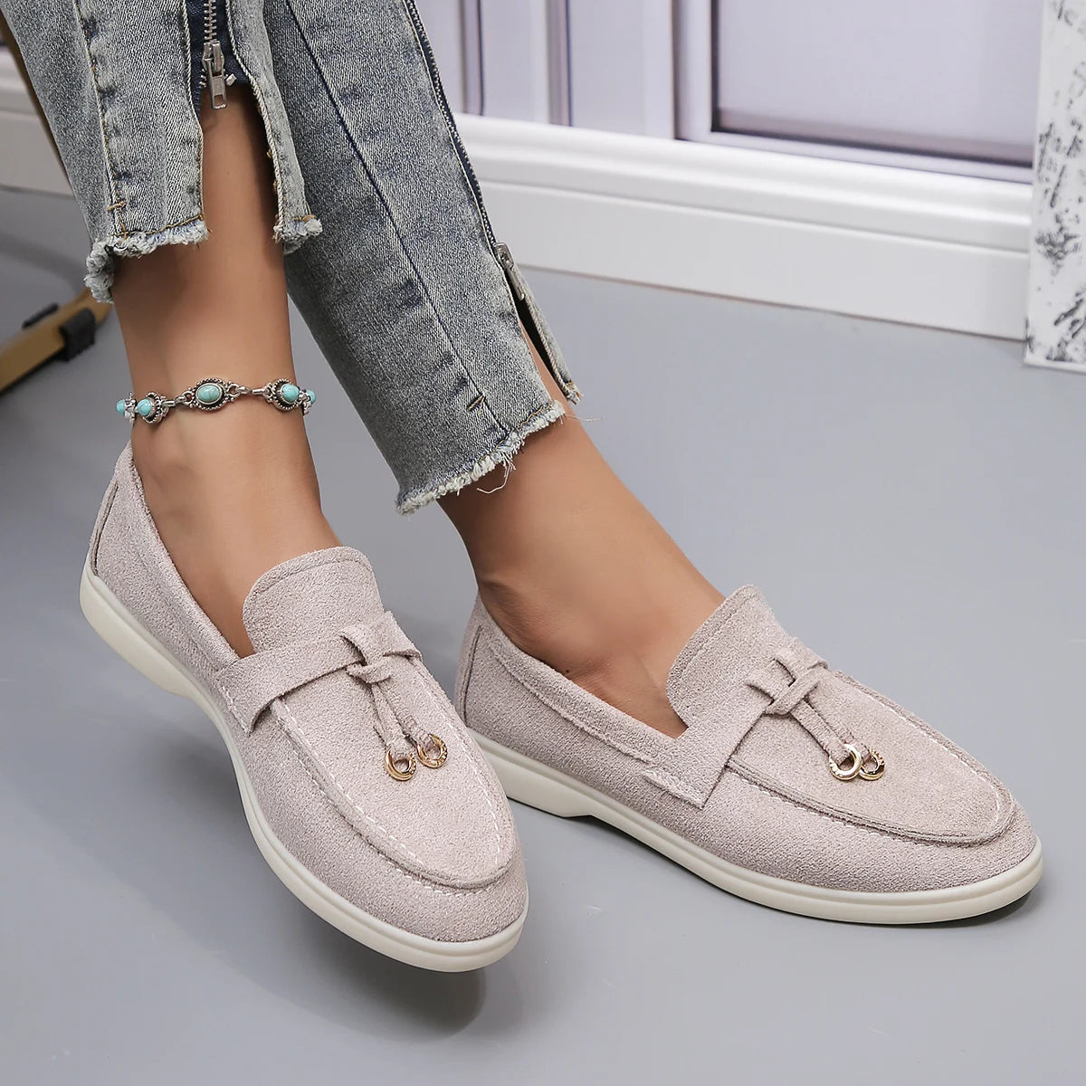 Nouveau Lefu chaussures femmes en cuir souple rétro paresseux homme étape sur semelle épaisse fond plat confortable chaussure unique
