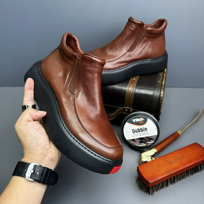 Bottes courtes montantes en cuir véritable pour hommes, chaussures décontractées, semelle optique rétro, printemps et automne, nouveau, 2025