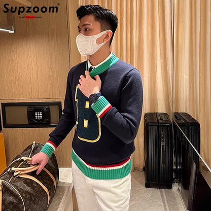 Supzoom nouveauté haut à la mode col rond pulls Appliques marque vêtements brodé Net rouge chaud décontracté tricoté hommes pull