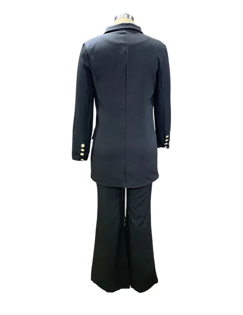 Automne hiver 2 pièces tenues pour femmes Blazer vestes taille haute jambe droite pantalon costumes ensemble affaires décontracté bureau