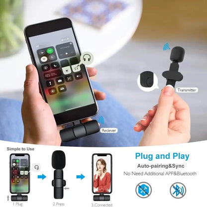 Microphone Lavalier sans fil, Mini micro d'enregistrement Audio et vidéo Portable pour iPhone Android, diffusion en direct et jeu