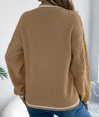 Pull femme 2025 mode Style décontracté automne hiver nouvelle couleur bloquant col en v pâte frite torsion lanterne à manches longues pull