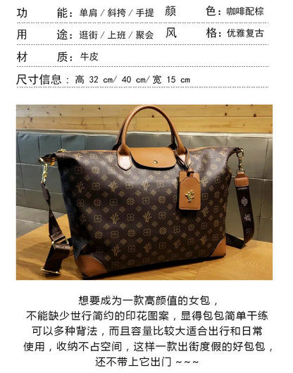 Sacs pour femmes authentiques de grande capacité de Hong Kong, sacs fourre-tout à la mode, en cuir véritable, sacs de voyage à bandoulière populaires.