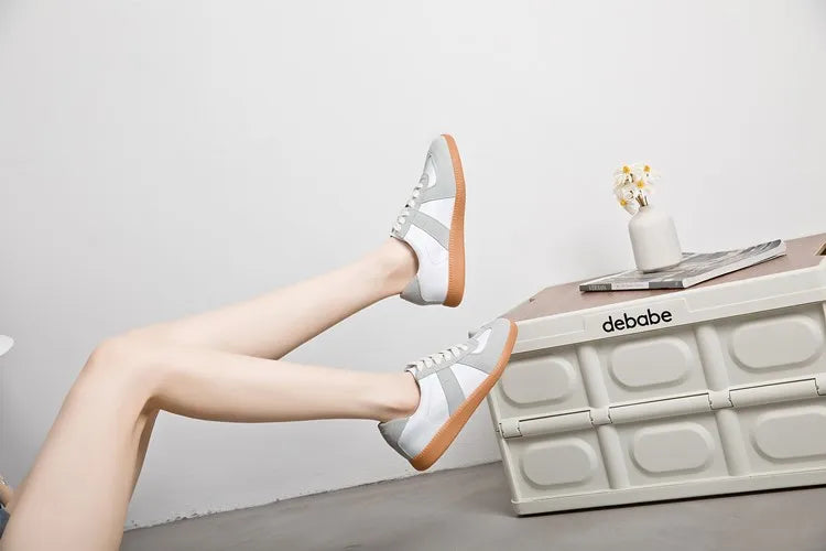 Baskets de Luxe en Cuir group pour Femme, Chaussures d'Entraînement Moral Décontractées, Plates, Nouvelle Collection Printemps 2024