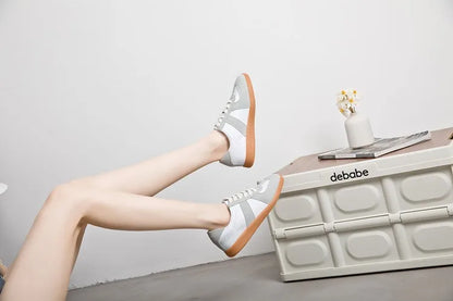 Baskets de Luxe en Cuir group pour Femme, Chaussures d'Entraînement Moral Décontractées, Plates, Nouvelle Collection Printemps 2024