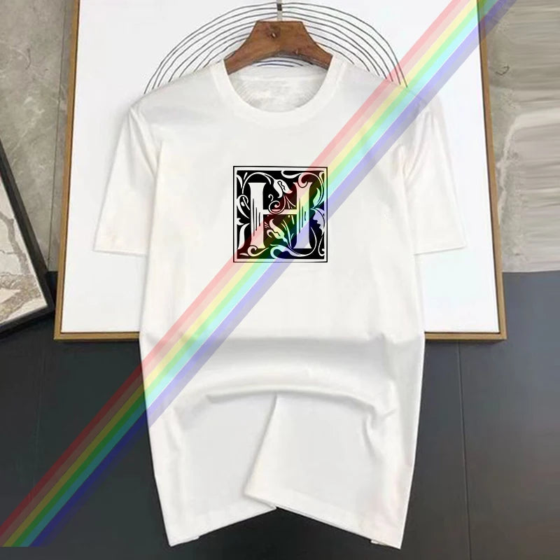 T-shirt à col rond pour femme, haut en pur coton, imprimé lettre H, noir et blanc, chemise Chi Cakes, loisirs, mode estivale, nouveau