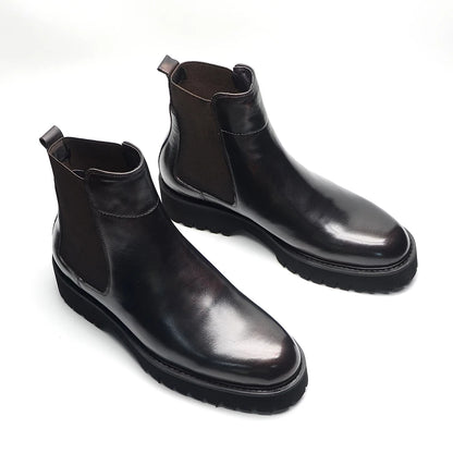 Bottes Chelsea montantes de Style britannique pour hommes, chaussures classiques de luxe en cuir véritable avec bande élastique pour augmenter la hauteur, automne et hiver