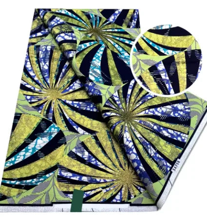 Tissu africain en cire de coton, très bonne qualité, nouvelle grande cire Ankara brillante Pagne, couleur grise, brillant doré, trucs Batik, 6 mètres