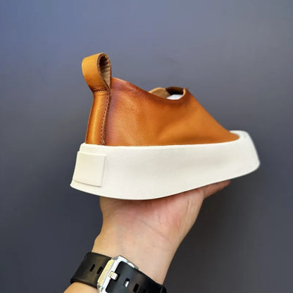 Baskets épaisses en cuir véritable pour hommes, chaussures décontractées, respirantes, à enfiler, haut de gamme