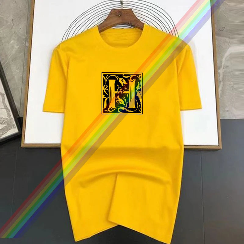 T-shirt à col rond pour femme, haut en pur coton, imprimé lettre H, noir et blanc, chemise Chi Cakes, loisirs, mode estivale, nouveau