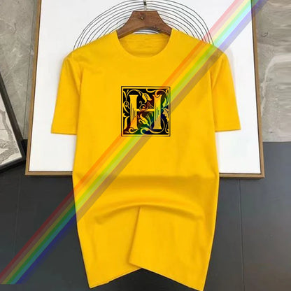 T-shirt à col rond pour femme, haut en pur coton, imprimé lettre H, noir et blanc, chemise Chi Cakes, loisirs, mode estivale, nouveau