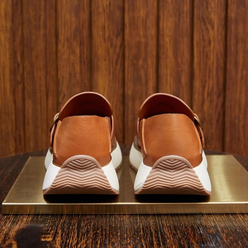 Mocassins britanniques en cuir de cheval haut de gamme pour hommes, baskets respirantes et décontractées, tendance, chaussures de tableau blanc à fond épais