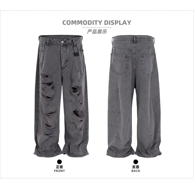 MIJKO jean Baggy délavé pour hommes Streetwear Hip Hop grand jean détruit pantalon en Denim droit