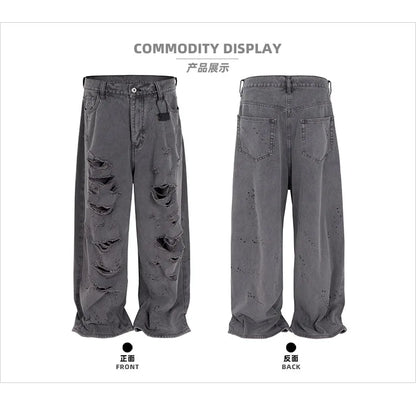MIJKO jean Baggy délavé pour hommes Streetwear Hip Hop grand jean détruit pantalon en Denim droit