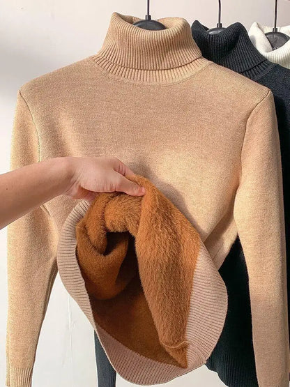 Pull à col rond pour femme, vêtements de printemps et d'hiver, pull chaud tricoté doublé en polaire, hauts à la mode coréenne, tricot féminin