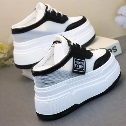 Pantoufles d'Été à Semelles Compensées pour Femmes, Chaussures Paresseuses en Maille Respirante pour Petits Pieds, Sandales à Plateforme Antidérapantes