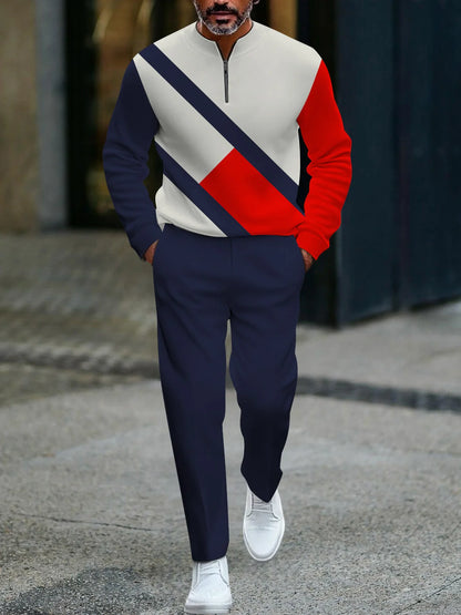 Ensemble pantalon Long à manches longues pour hommes, demi-fermeture éclair imprimée en 3D, fermeture à glissière, ajustement confortable, tenue décontractée à la mode, nouvelle collection 2025