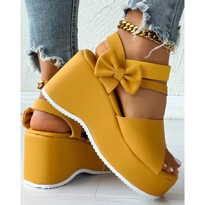 Peep Parker-Sandales à l'offre elles compensées avec nœud papillon pour femmes, sandales en daim, style coréen, printemps, automne, été, 03/Casual, 2024