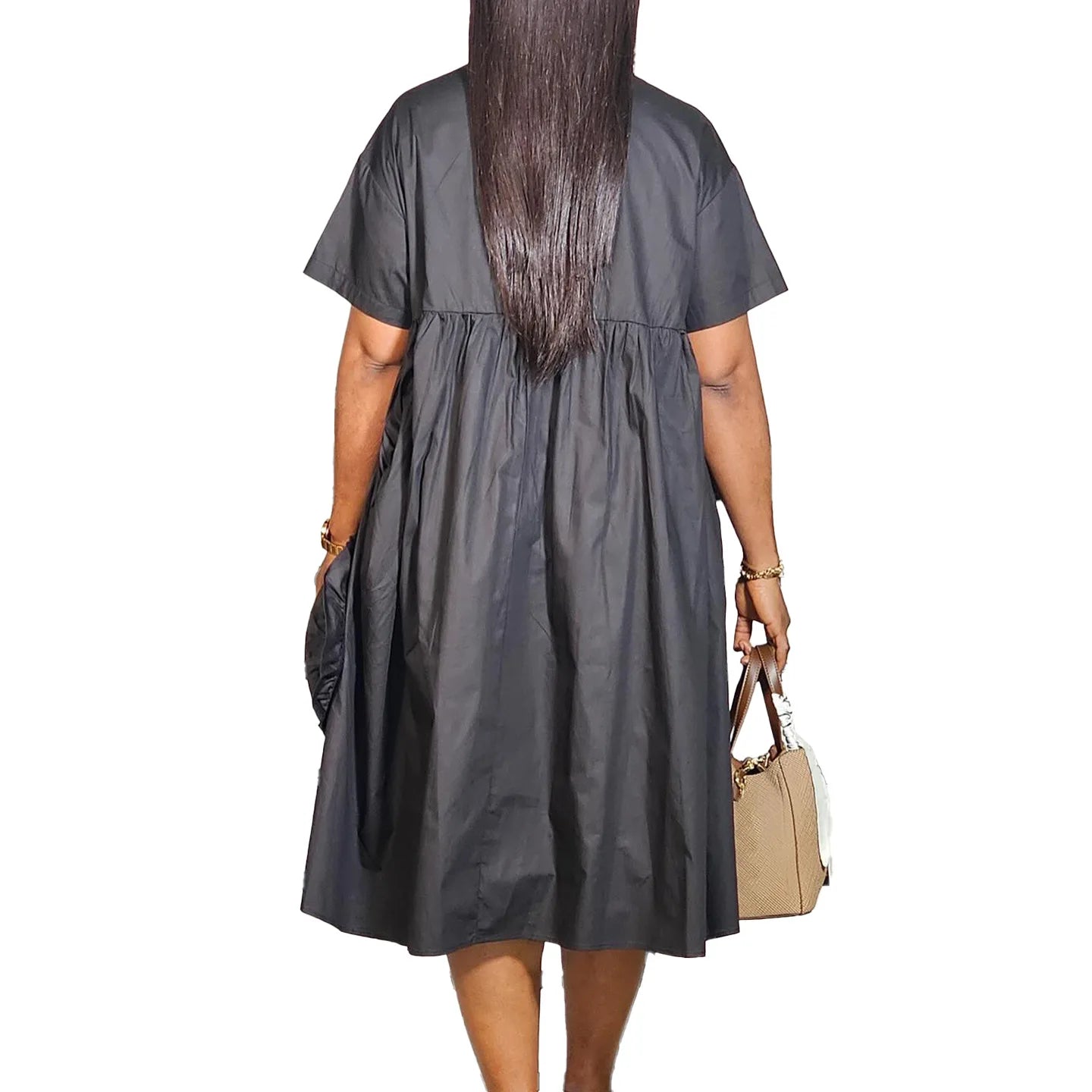 Robe chemise à manches courtes pour femmes, couleur unie, jupe trapèze, élégante, décontractée, Maxi, pour printemps et automne, mode été