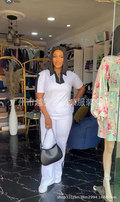 Personnalisé 2025 nouvelles femmes rayure imprimé 2 pièces ensembles survêtement femmes décontracté grande taille bureau montre de sport et pantalon à jambes larges ensemble