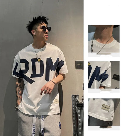 T-shirt manches courtes col rond, décontracté, assorti avec tout, tendance coréenne, couleur unie, lettre imprimée, ample, mode jeunesse, été 2023