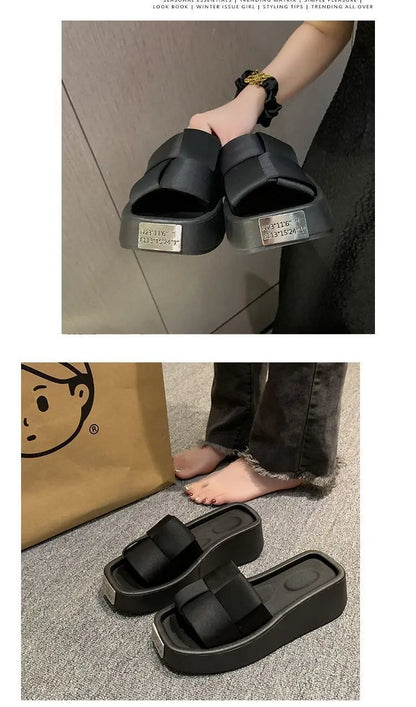 Pantoufles à plateforme de mode européenne pour femmes, nouvelles pantoufles astronomiques optiques, diapositives non aldes extérieures féminines, chaussures décontractées noires d'été, 2024