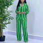 Mode africaine rayure deux pièces ensemble femmes printemps automne décontracté bouton à manches longues chemise pantalon à jambes larges deux pièces ensemble femmes