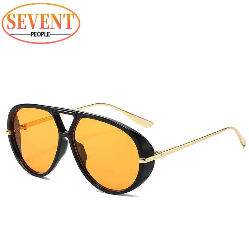 Lunettes de soleil pilote Punk ovales surdimensionnées pour femmes, grande marque de luxe, monture métallique Vintage, lunettes de soleil pour dames, bouclier UV400, 2025