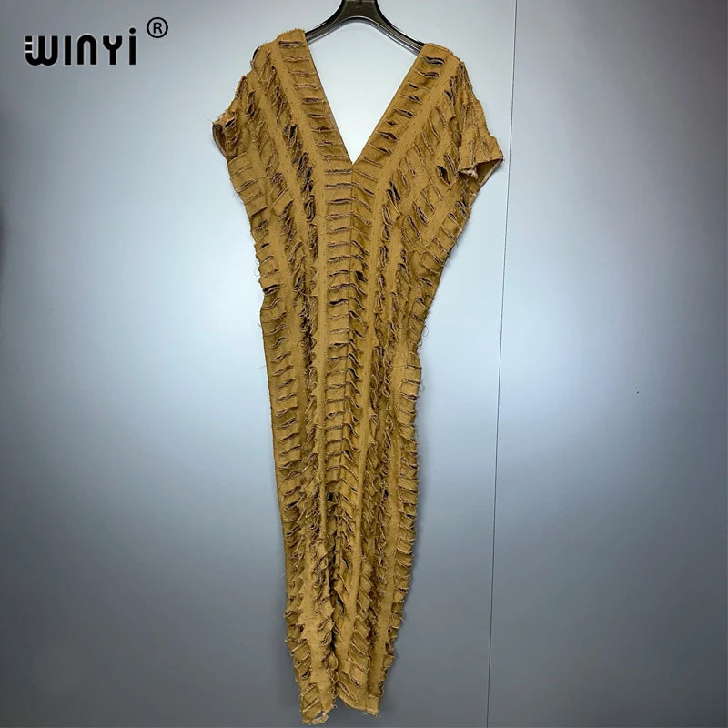 WINYI été Original ajouré ample denim combinaison mode couvrir