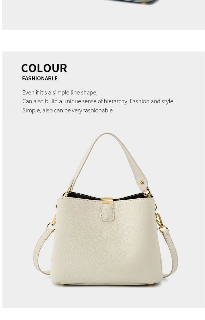 Hifashion 100% vache en cuir véritable seau épaule sacs à bandoulière pour femmes 2025 luxe concepteur large sangle fourre-tout dames sacs à main