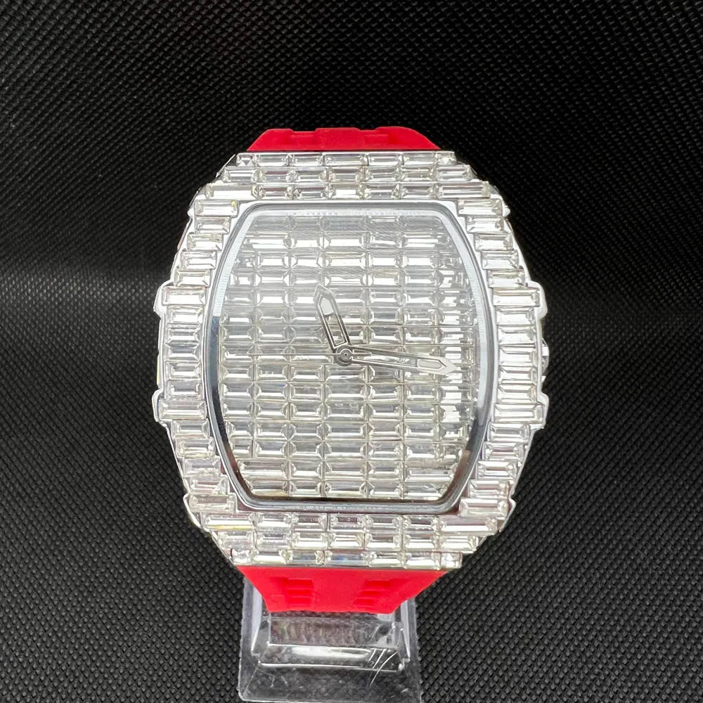 Montre-bracelet à Quartz pour hommes, marque de luxe, nouvelle collection créative, carrée, diamant scintillant, bracelet en caoutchouc, grand visage, cadeau, 2024