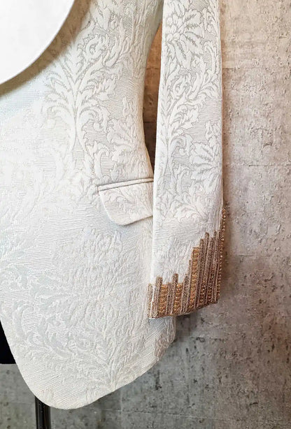 Tuxedos de mariage formel avec boucle perlée Jacquard hommes costumes châle revers 1 pièce ensemble veste beaux blazers de marié personnalisés