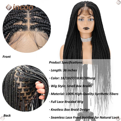 Perruques tressées synthétiques pour femmes noires perruque pleine dentelle tresse africaine sans noeud boîte tresses cheveux avant de lacet perruques pas cher Cornrow tresses