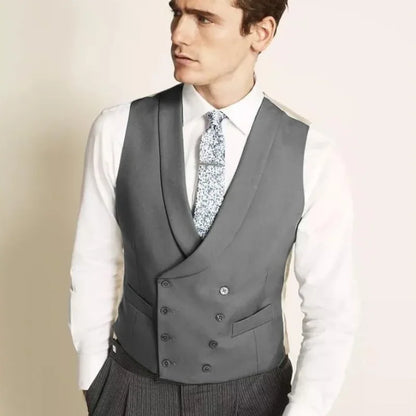 Gilet Gentleman Gris GlaDark Double Bouton avec Revers pour Homme, Régulier Slim, Glaçage Trempé, Business, Banquet de Mariage