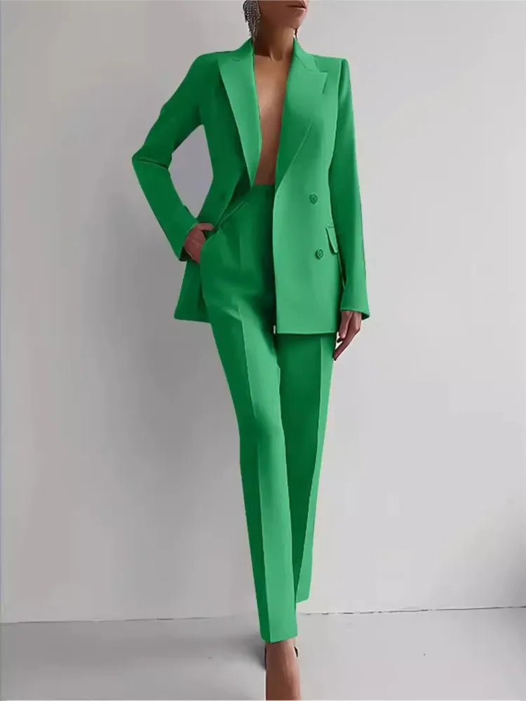 Printemps décontracté à manches longues costume ensemble automne élégant bureau dame solide mince hauts Blazer pantalon deux pièces ensembles femmes tenue 2025