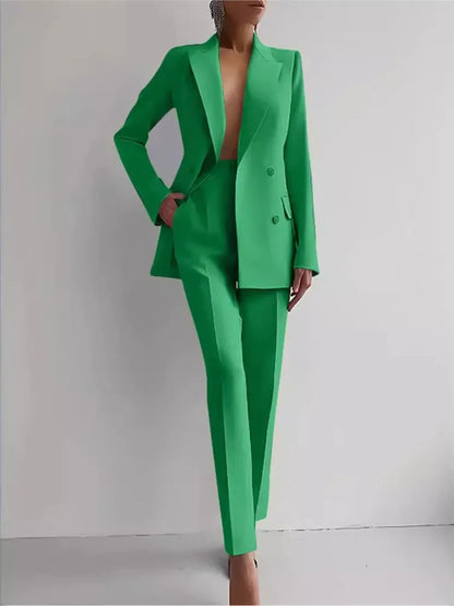 Printemps décontracté à manches longues costume ensemble automne élégant bureau dame solide mince hauts Blazer pantalon deux pièces ensembles femmes tenue 2025