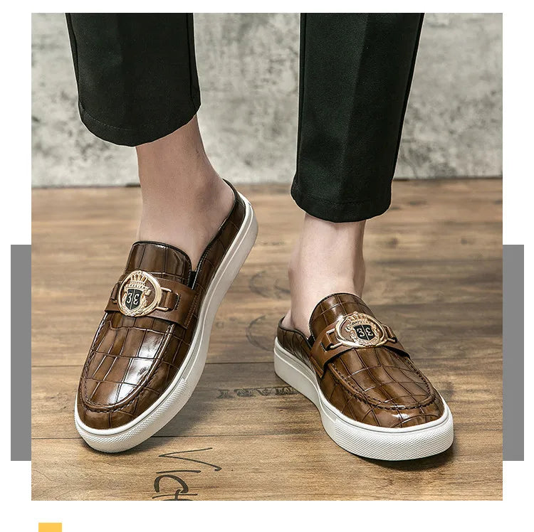 Mocassins en cuir de style britannique pour hommes, demi-chaussures marron, chaussures à enfiler, confortables et respirantes, haute qualité, été