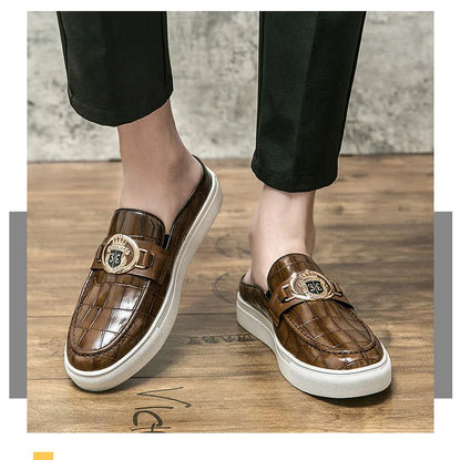 Mocassins en cuir de style britannique pour hommes, demi-chaussures marron, chaussures à enfiler, confortables et respirantes, haute qualité, été