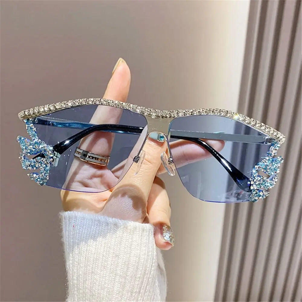 Y2K lunettes de soleil sans monture Punk irrégulière femme lunettes de soleil de luxe concepteur UV400 Protection diamant cristal nuances pour les femmes