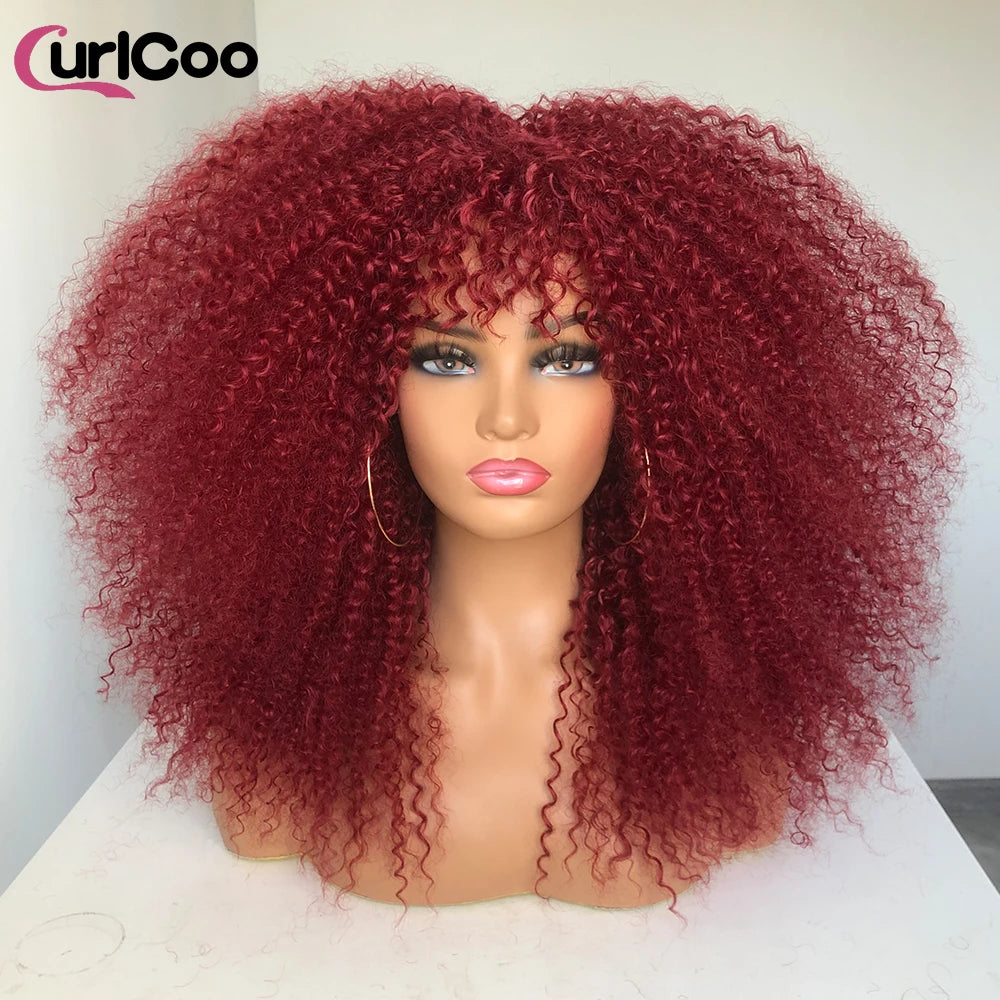 Perruque bouclée avec frange, perruque Afro bouclée pour femmes noires, perruque longue et moelleuse en Fiber synthétique pour fête quotidienne, Cosplay
