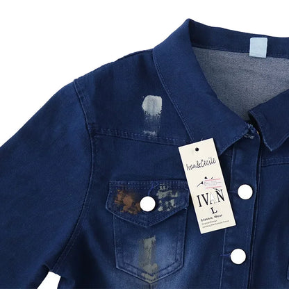 Ensemble deux pièces pour femmes, costume de Cowboy, veste en Jean, simple boutonnage, col rabattu, trou, pantalon évasé, tenues féminines, Ensemble décontracté