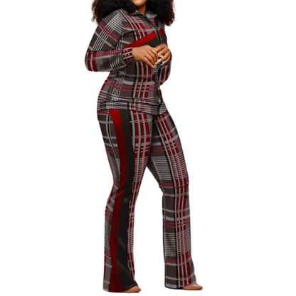 Ensemble de pantalons longs droits pour femmes, fermeture éclair imprimée, col montant, gaine, manches longues, décontracté, automne, hiver, 2024