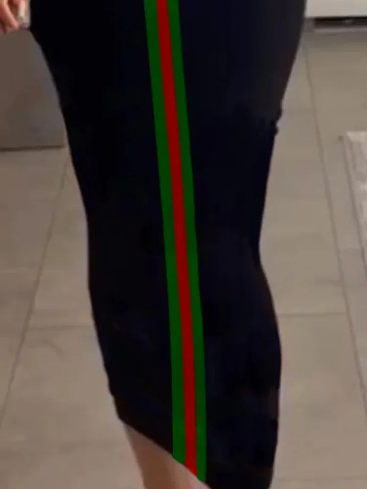 Onecozyday – robe moulante à rayures de couleur contrastée pour femmes, mode col rond, demi-manches, robe de soirée extensible, 2025