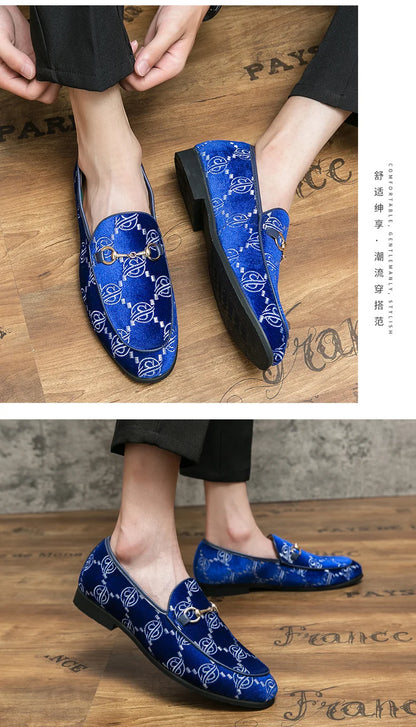 Mocassins de Luxe en Cuir Suédé pour Homme, Chaussures de Grande Taille, Décontractées, de Styliste, pour Robe de Mariée, Plates, Bleues