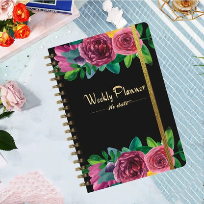 Planificateur hebdomadaire Portable A5, sans Date, rappel, calendrier hebdomadaire, livre d'efficacité avec sangles, carnet de notes à bobine pour étudiant