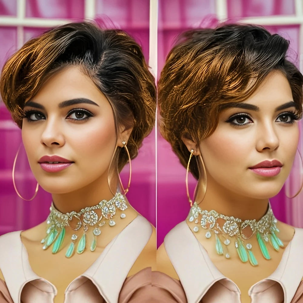 Perruque Lace Front Wig naturelle ondulée, cheveux humains, coupe Pixie, 13x4, pour femmes